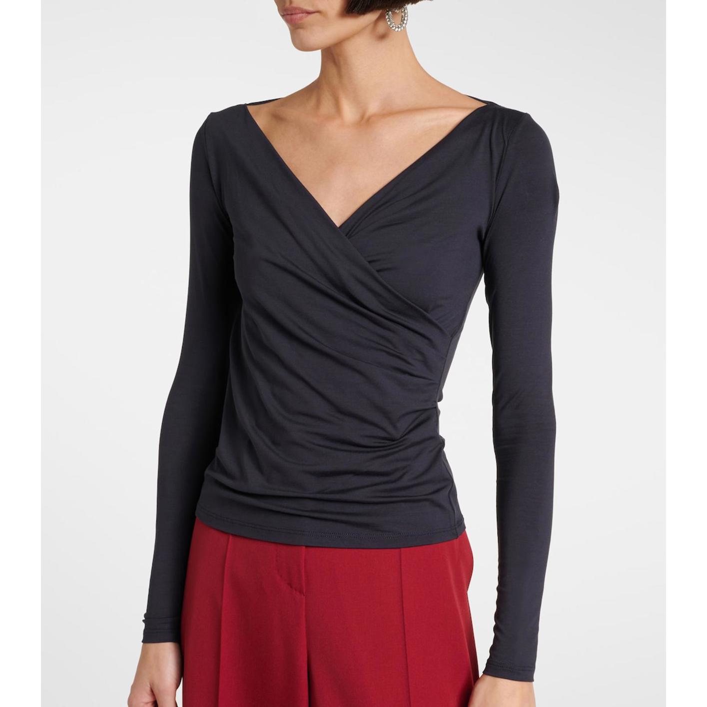 Maxmara “Yale” Black Draped Long Sleeve Top Size L
